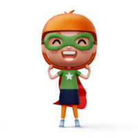 Funny little power superhero child in a hero clothes, hero kid concept, 3d rendering png