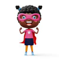 gracioso pequeño poder superhéroe niño en un héroe ropa, héroe niño concepto, 3d representación png
