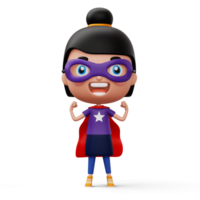 marrant peu Puissance super-héros enfant dans une héros vêtements, héros enfant concept, 3d le rendu png
