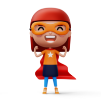 Funny little power superhero child in a hero clothes, hero kid concept, 3d rendering png