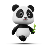 Cute panda character with bamboo, 3d rendering png