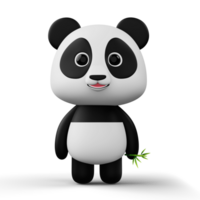 Cute panda character with bamboo, 3d rendering png