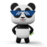 Cute panda character with bamboo, 3d rendering png