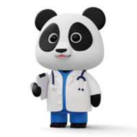 schattig dokter panda, 3d tekenfilm panda karakter, 3d renderen png