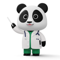 Cute doctor panda, 3d cartoon panda character, 3d rendering png