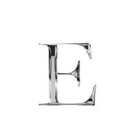 E silver metallic luxury chrome alphabet font png