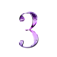 Three purple metallic luxury chrome alphabet number font png