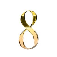 Eight gold metallic luxury chrome alphabet number font png