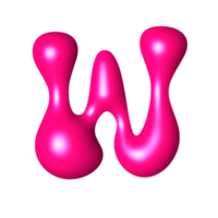 W liquid pink 3D alphabet y2k style png