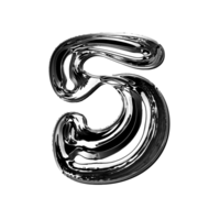 Five number alphabet with y2k liquid metallic chrome effect png