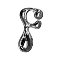 F alphabet with y2k liquid metallic chrome effect png