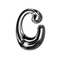 c alfabet med y2k flytande metallisk krom effekt png