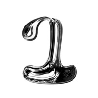 One number alphabet with y2k liquid metallic chrome effect png