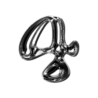 Four number alphabet with y2k liquid metallic chrome effect png