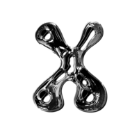 X alphabet with y2k liquid metallic chrome effect png