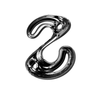 Z alphabet with y2k liquid metallic chrome effect png