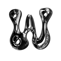 W alphabet with y2k liquid metallic chrome effect png