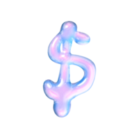 Dollar Alphabet mit y2k Flüssigkeit Pastell- Hologramm Chrom bewirken png