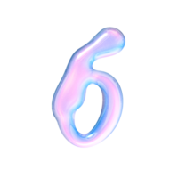 Six number alphabet with y2k liquid pastel hologram chrome effect png