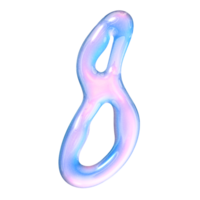 Eight number alphabet with y2k liquid pastel hologram chrome effect png