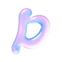 D alphabet with y2k liquid pastel hologram chrome effected png