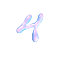 Four number alphabet with y2k liquid pastel hologram chrome effect png