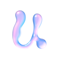 U alphabet with y2k liquid pastel hologram chrome effect png