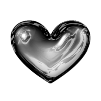 Heart Y2K element with chrome metallic 3d effect png