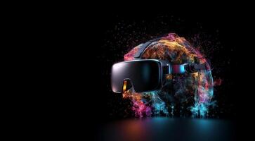 Metaverse, future digital technology for entertainment and games, VR virtual reality glasses, free space for text. . photo