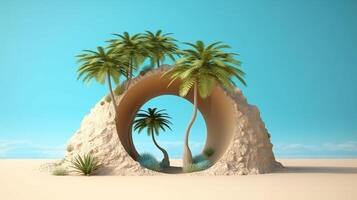 Tropical tree with beach or oasis, . photo