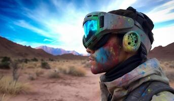 Metaverse, future digital technology for entertainment and games, VR virtual reality glasses, free space for text. . photo