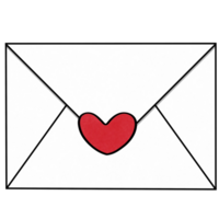 Drawing of white envelope with red heart isolated on transparent background for usage as an illustration, love and Valentine's day concept png