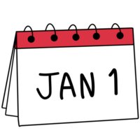 Drawing of calendar of Jan 1st isolated on transparent background for usage as an illustration and a decorative element png