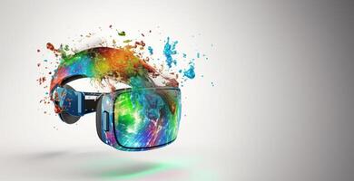Metaverse, future digital technology for entertainment and games, VR virtual reality glasses, free space for text. . photo