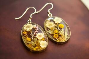 beautiful flower painting resin earrings photo