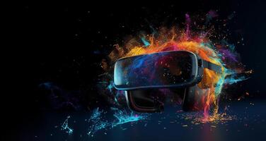 Metaverse, future digital technology for entertainment and games, VR virtual reality glasses, free space for text. . photo