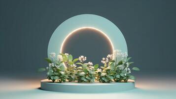 A ring of light blooming in a cluster of small plants, arch of flowers, . photo