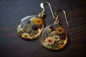 beautiful flower painting resin earrings photo