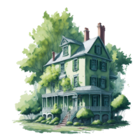 Ai Generated, Watercolor House, Watercolor home, Nature House png