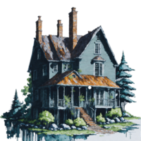 Ai Generated, Watercolor House, Watercolor home, Nature House png