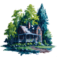 Ai Generated, Watercolor House, Watercolor home, Nature House png