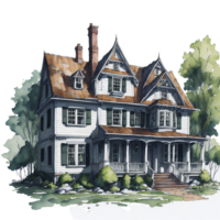 Ai Generated, Watercolor House, Watercolor home, Nature House png