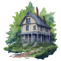 Ai Generated, Watercolor House, Watercolor home, Nature House png