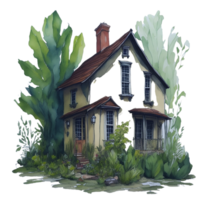 Ai Generated, Watercolor House, Watercolor home, Nature House png