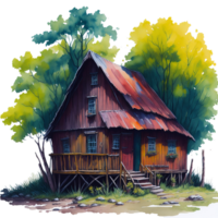 Ai Generated, Watercolor House, Watercolor hut, Watercolor png