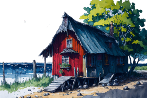 Ai Generated, Watercolor House, Watercolor hut, Watercolor png