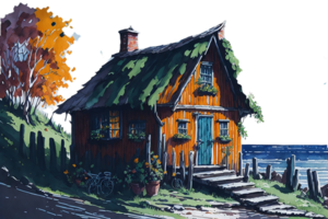 Ai Generated, Watercolor House, Watercolor hut, Watercolor png