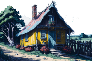 Ai Generated, Watercolor House, Watercolor hut, Watercolor png