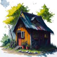 Ai Generated, Watercolor House, Watercolor hut, Watercolor png