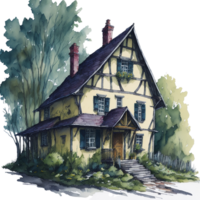 Ai Generated, Watercolor House, Watercolor hut, Watercolor png